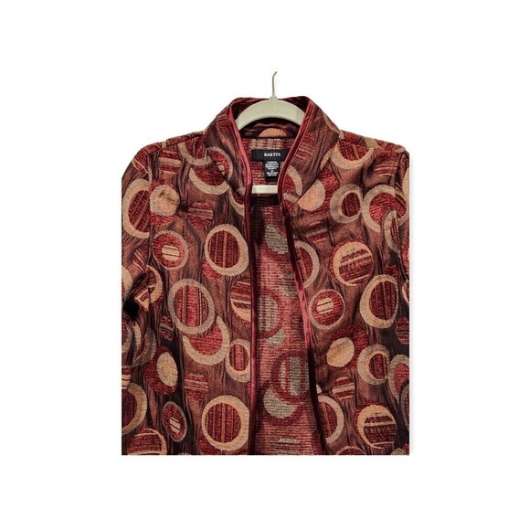 Kaktus Open Front Mandarin Collar Artsy Mixed Media Blazer Jacket, M - Picture 2 of 6